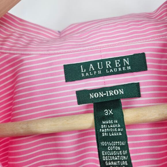 LRL Ralph Lauren Button Down Shirt Pink Striped Non-Iron Long Sleeve Size 3X - Picture 3 of 6